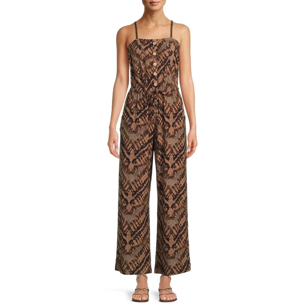 No Boundaries women's strapless jumpsuit Brown animal print Large (11-13) W-317
